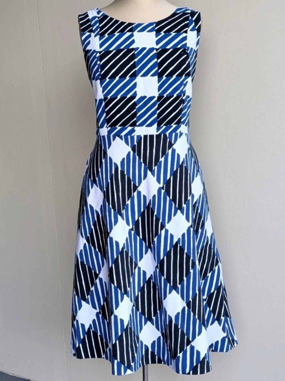 Talbots Checkered Geometric A-line Sleeveless Dress
